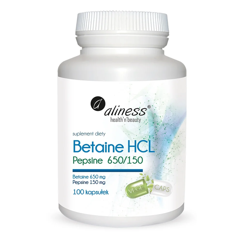 Betaina HCL z Pepsyną 650/150 x 100 VEGE kaps.